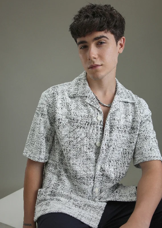 slim-fit tops for menGrey Jacquard Knitted Shirt