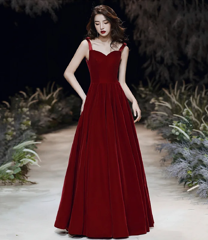 Day dresses for everyday wearBurgundy velvet long A line prom dress evening dress  8699