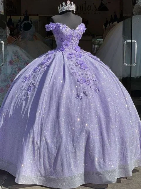 Wrap dresses for womenLilac sparkling long ball gown evening dress quinceanera 3D flower sweetheart 15 16 princess ball gown gh910