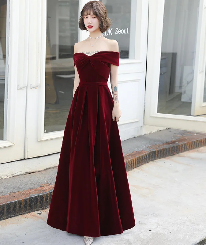 Chiffon dresses for womenBurgundy velvet long prom dress evening dress  8406