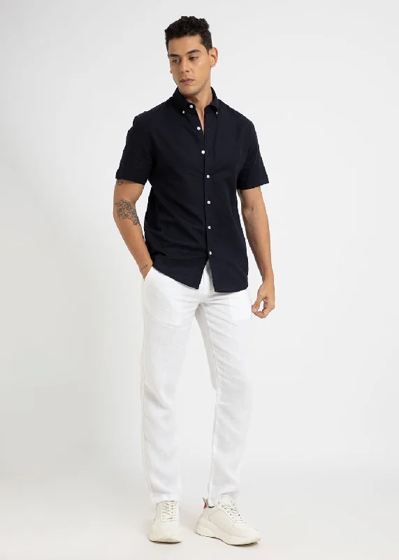 tops with pockets for menInk Blue Cotton Linen Shirt