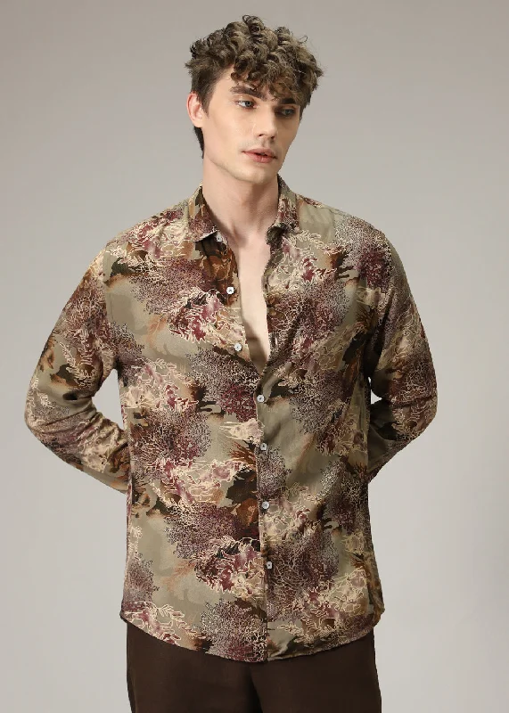 tops with pockets on the chest for menCoral Tan Feather shirt