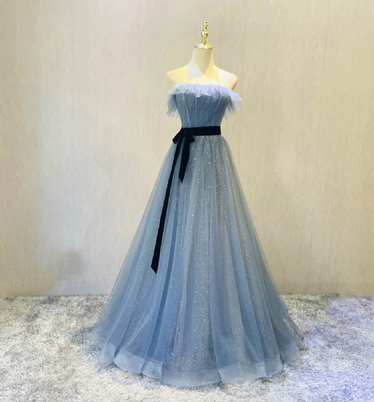 Sweetheart neckline dresses for womenBlue tulle long prom dress blue evening dress  8607