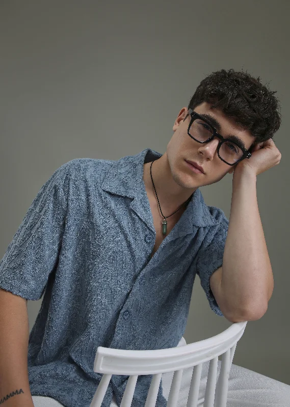 heavy-duty jackets for menLight Blue Jacquard Knitted Shirt