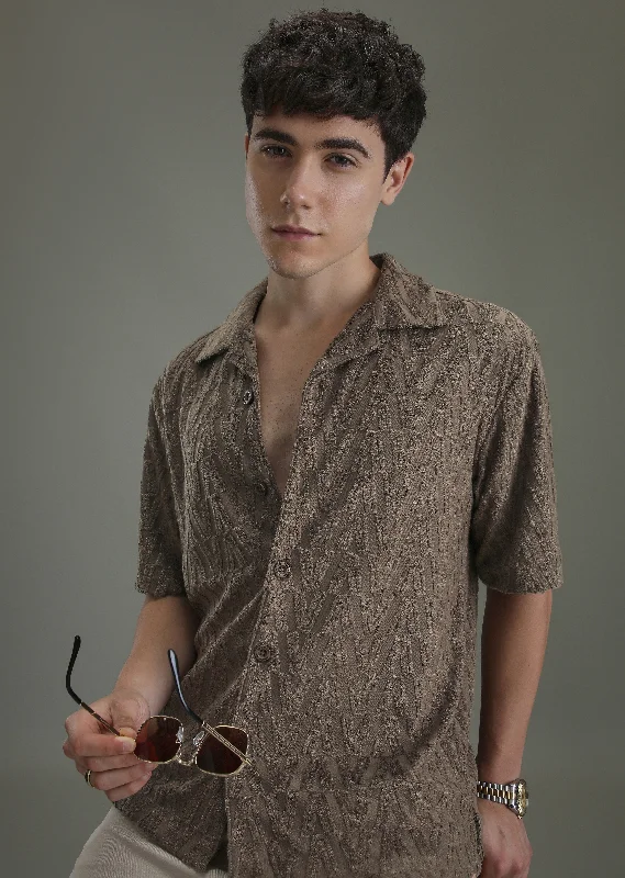dress shirts for menBrown Jacquard Knitted Shirt