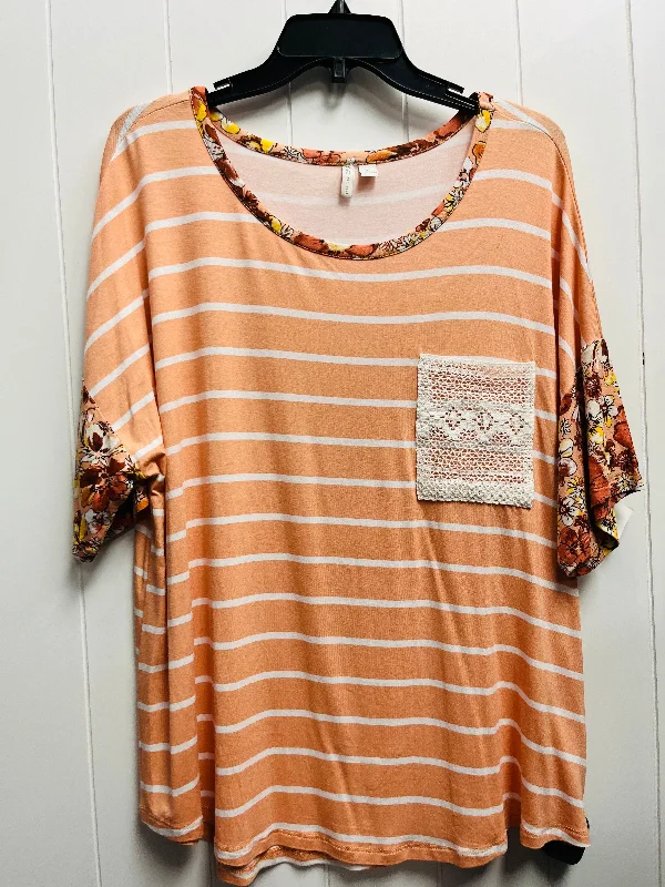 Luxury women's topsTop Short Sleeve By Cato In Orange & White, Size: Xl