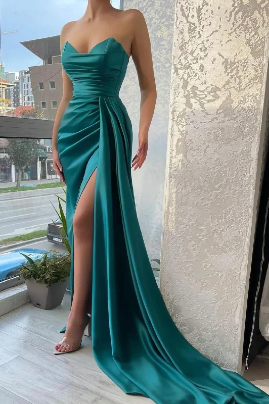 Party dresses for womenGreen Strapless Satin Long Ball Gown Evening Dress  gh2370