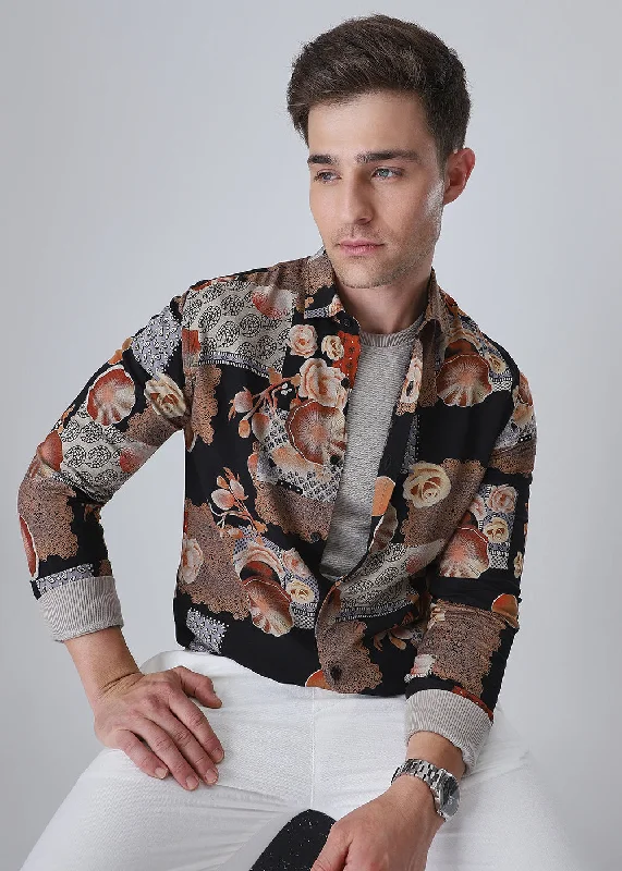 hooded jackets for menDark Orange Feather Shirt