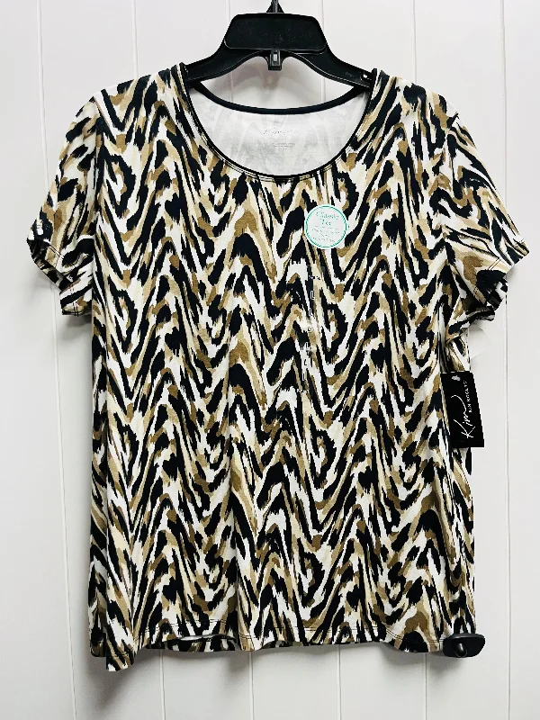 Wrap women's topsTop Short Sleeve By Kim Rogers In Black & Tan, Size: L