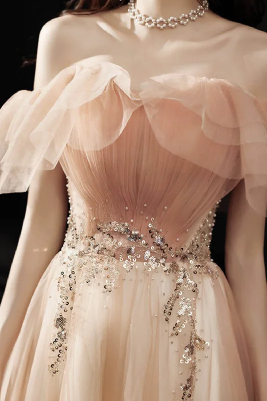 High-neck dresses for womenPink tulle sequins long prom dress evening dress  8600