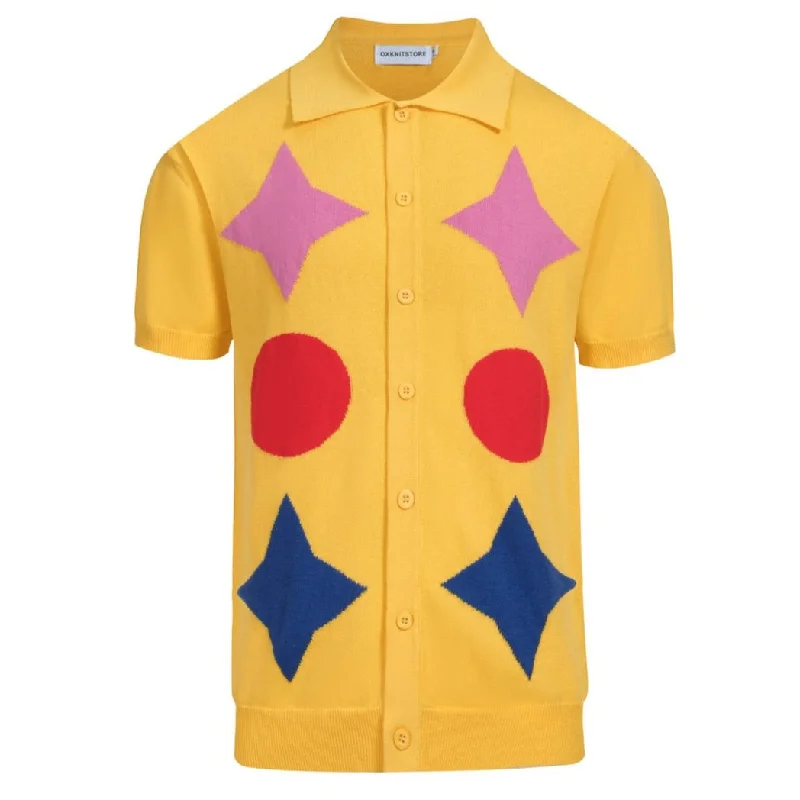 luxury short-sleeved men's clothingMen's yellow knit cardigan top