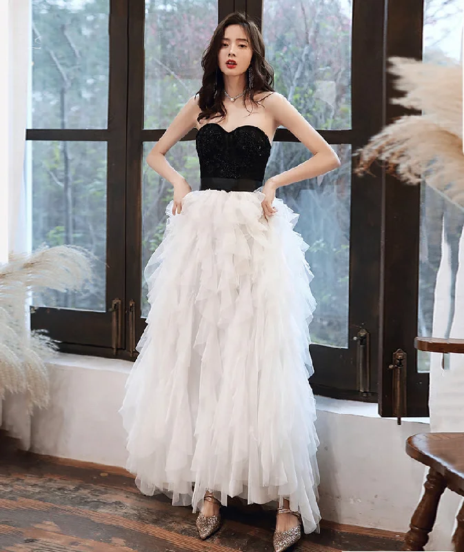 High-neck dresses for womenStylish black and withe tulle long prom dress evening dress  8386
