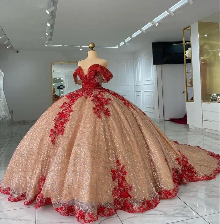 Polka dot dresses for womenRed champagne gorgeous shiny applique long ball gown evening dress gh3113
