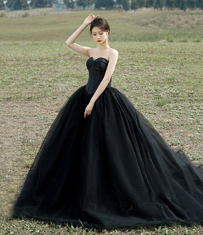 High-slit dresses for womenBlack tulle long ball gown dress evening gown  10305