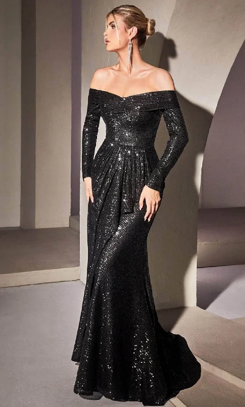 A-line dresses for womenCinderella Divine CH135 - Off-Shoulder Sequin Evening Gown