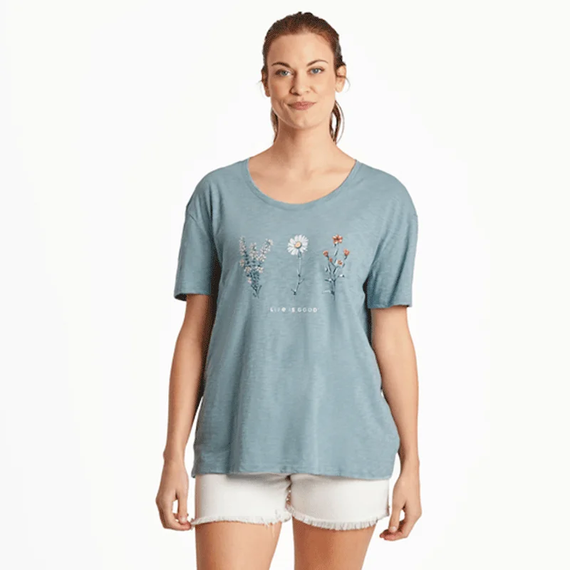 golf short-sleeved shirts for menWomen's Detailed Wildflowers Relaxed Fit Slub Tee