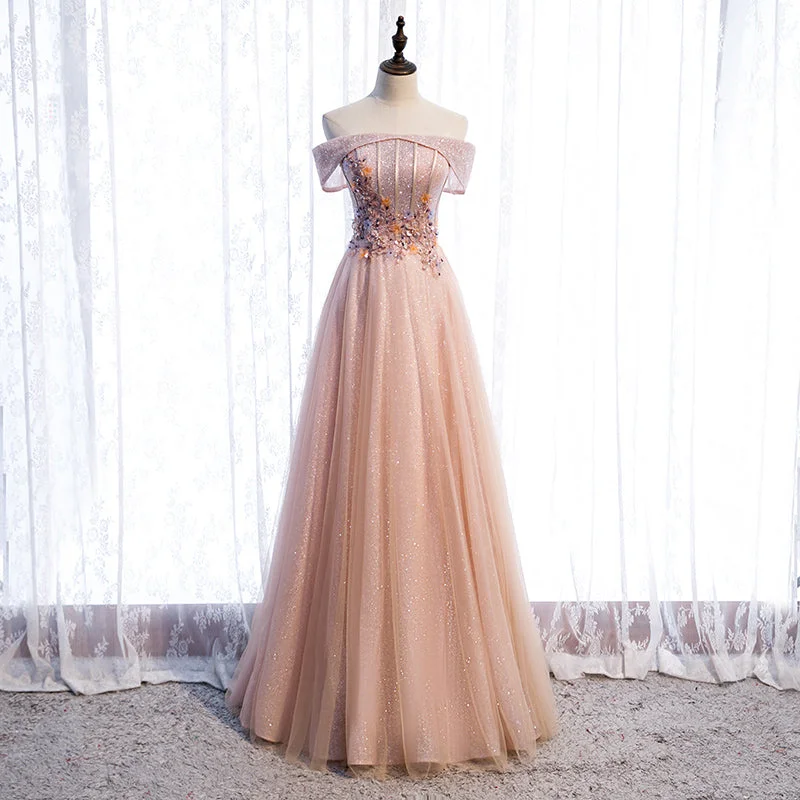 Glamour dresses for red carpet appearancesPink tulle sequins long prom dress formal dress  8318
