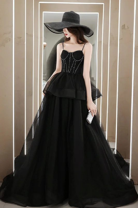 Linen dresses for summerBlack tulle long ball gown dress black evening dress  8665