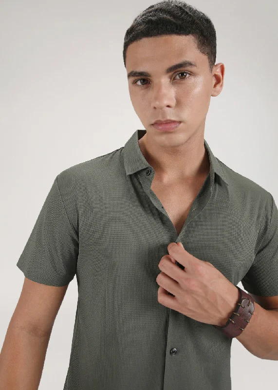 en's wear jacketsOlive Green Self Patterned Stitchless Shirt
