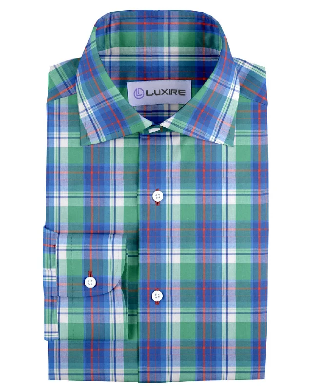 crew neck shirts for menGreen Blue Orange Madras Checks