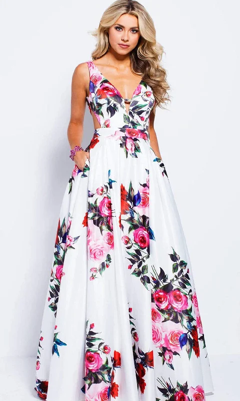 Handmade dresses for unique fashion statementsJovani - JVN59146SC Sleeveless Side Cutout Floral Long Gown