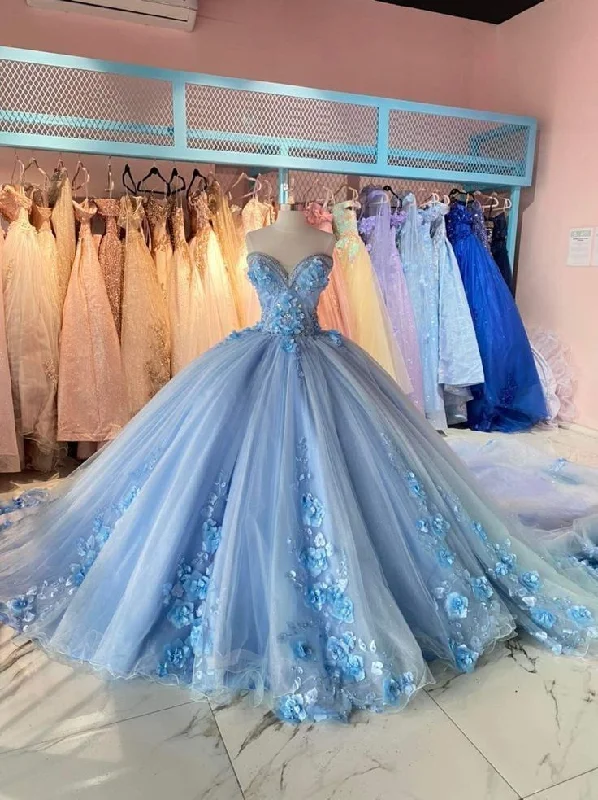 Round-neck dresses for womenBlue gorgeous exquisite applique beaded long tulle ball gown evening dress gh3071