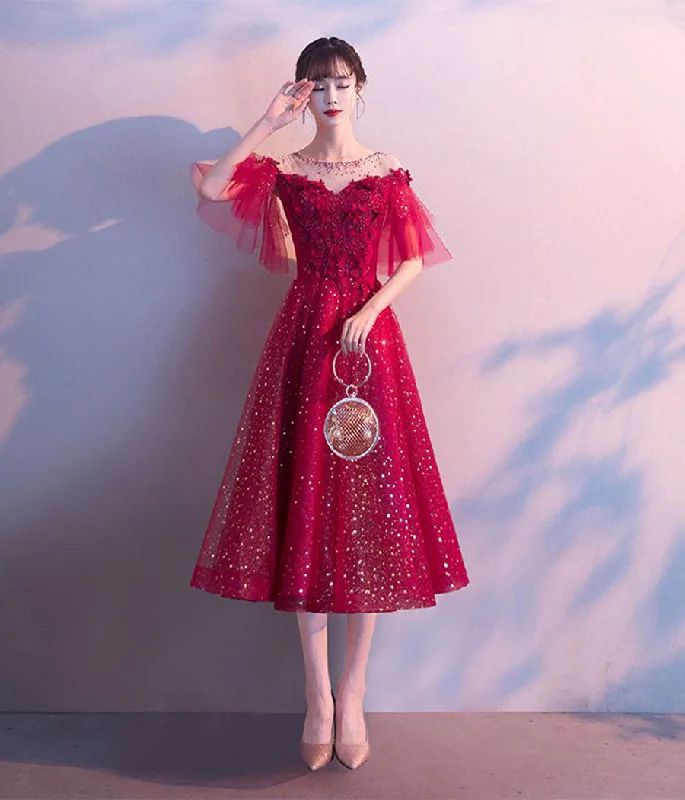 Gym wear dresses for athletic activitiesBurgundy tulle sequins prom dress evening dress  8339