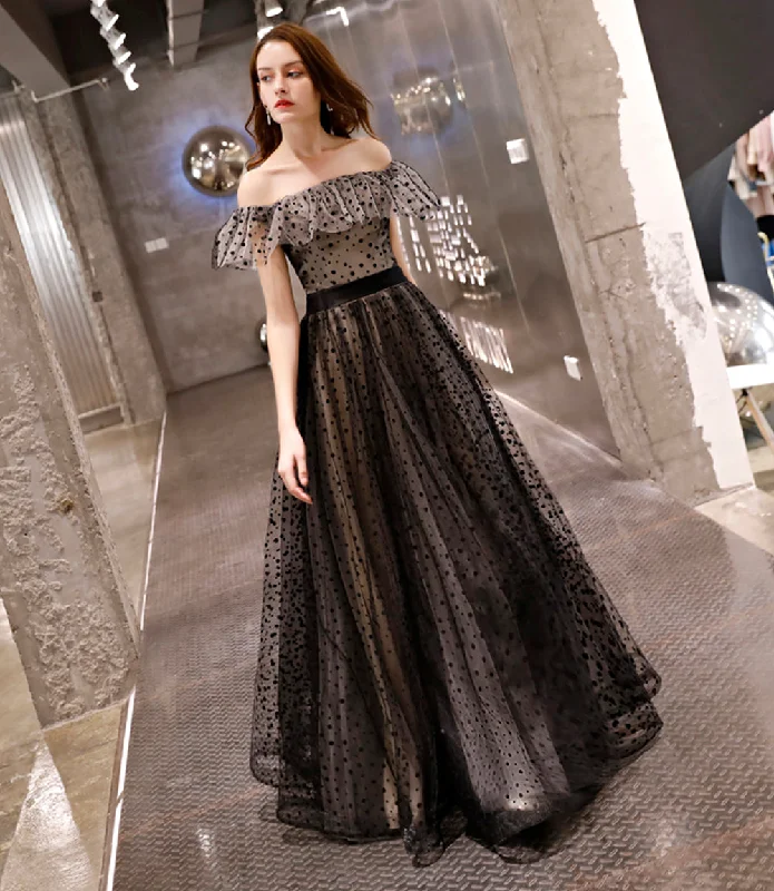 Mother-of-the-bride dressesBlack tulle long prom dress black evening dress  8520