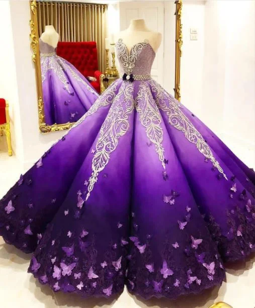 Tight-fitting dresses for womenPurple long gorgeous sweetheart ball gown ball gown evening dress satin with applique train gh2020