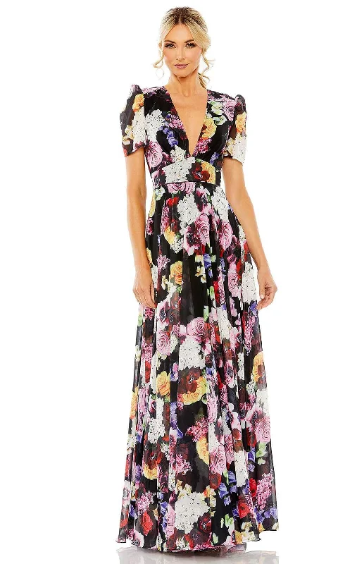 Peplum dresses for womenMac Duggal 55933 - Floral Plunging Neck Gown