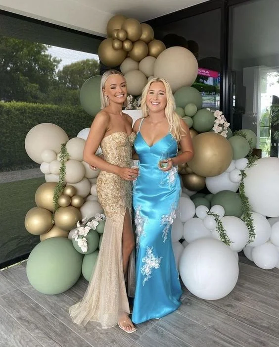 Little red dresses (LRDs) for womenSpaghetti strap blue satin long ball gown evening dress gh2811