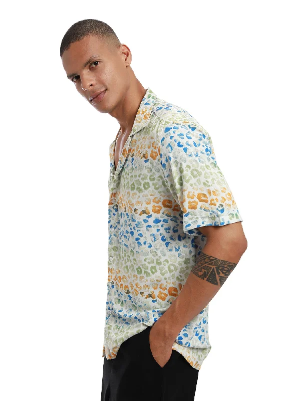 tops with sequins for menExotic Fauna Print Half sleeve shirt