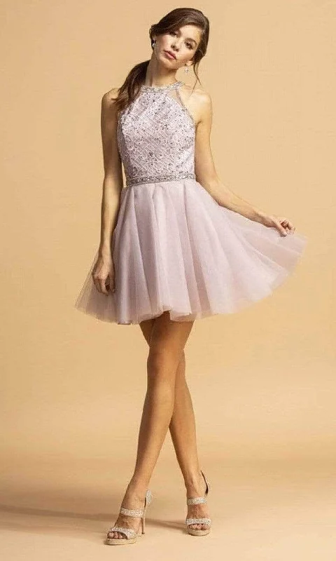 Cotton dresses for everyday wearTrevi Collection S2095 - Halter Tulle Cocktail Dress