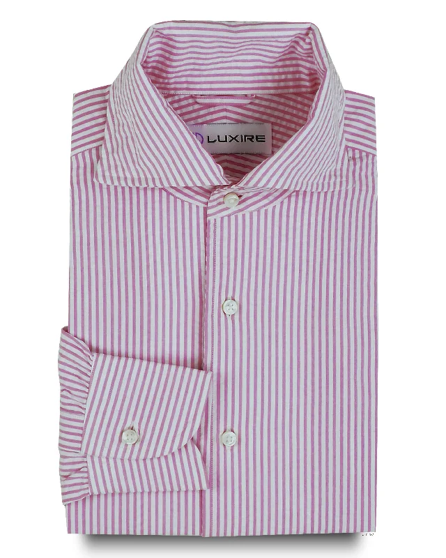 tops with logos for menPink on White Seersucker Candy Stripes