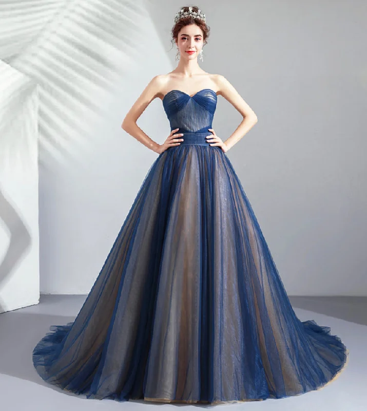 Summer dresses for hot weatherBlue tulle long prom dress blue evening dress  8431