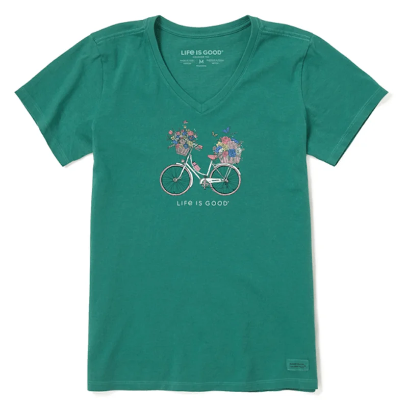 short-sleeved shirts for men that are perfect for travelWomen's Bike Flower Baskets Short Sleeve Vee