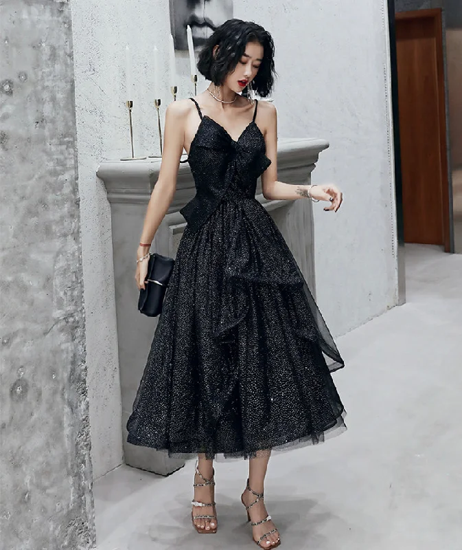 Loose-fitting dresses for womenBlack tulle short prom dress black evening dress  8407