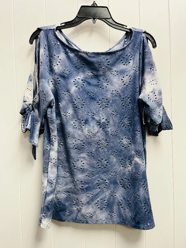 Lace-up women's topsTop Short Sleeve By Belldini In Blue & White, Size: L
