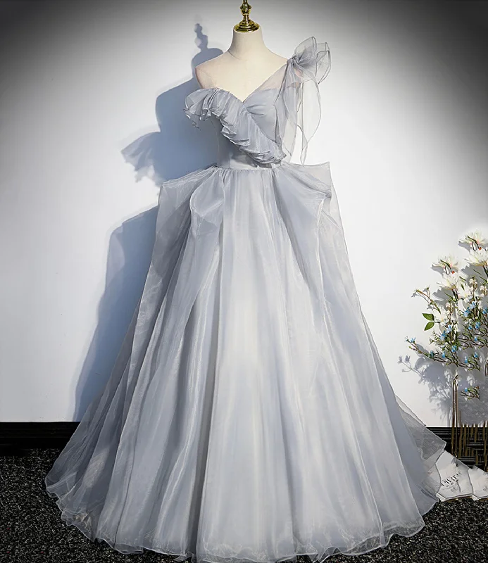 Godet dresses for womenGray tulle long ball gown dress A line evening gown  10273