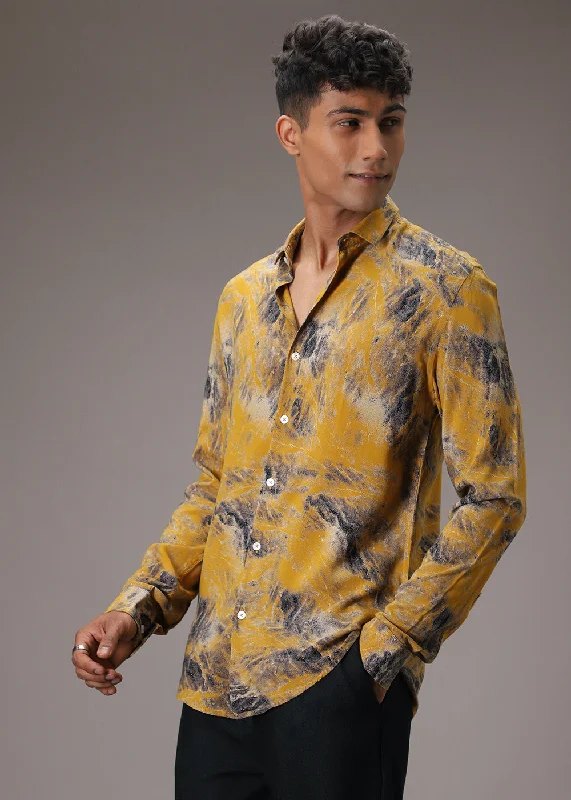 sports vests for menMustard Abstract Feather Shirt