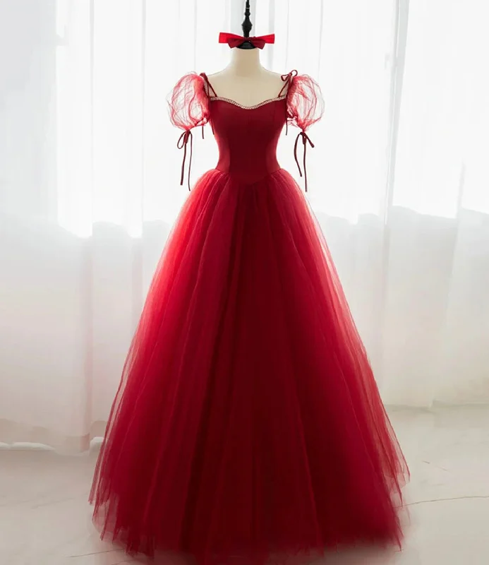 Low-cut dresses for womenRed tulle long ball gown dress red evening dress  10599