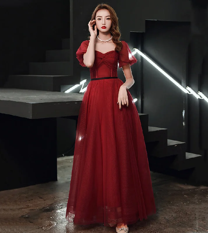 Statement dresses for making a fashion statementBurgundy tulle long prom dress evening dress  8553