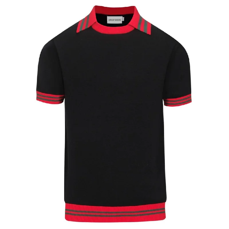 short-sleeved shirts for men from sustainable brandsMen's black contrasting knit polo shirt