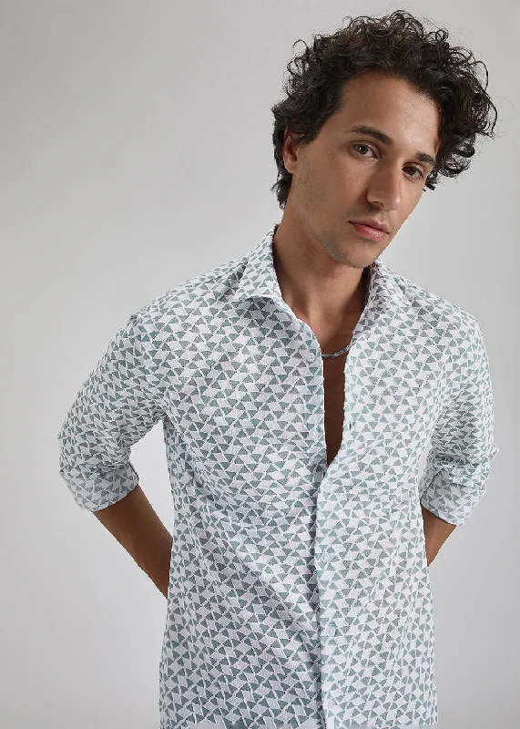 tops suitable for cold weather for menTeal Blue Self Pattern Shirt
