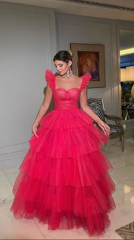 Little white dresses (LWDs) for womenPink elegant cute A-line long tiered ball gown fashionable evening dress gh2813
