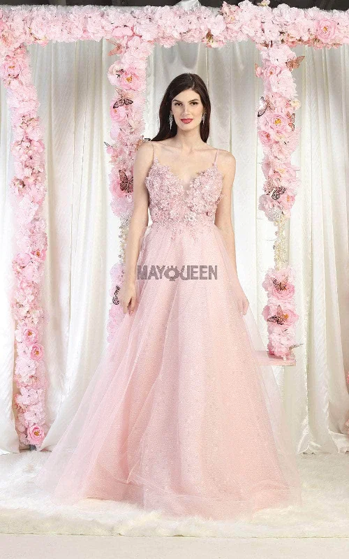 Linen dresses for summerMay Queen RQ8024 - Floral Appliqued Gown