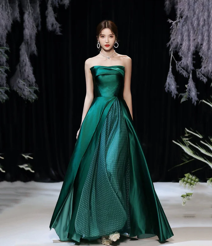 Short and sweet dresses for womenGreen satin long prom dress evening dress  8511