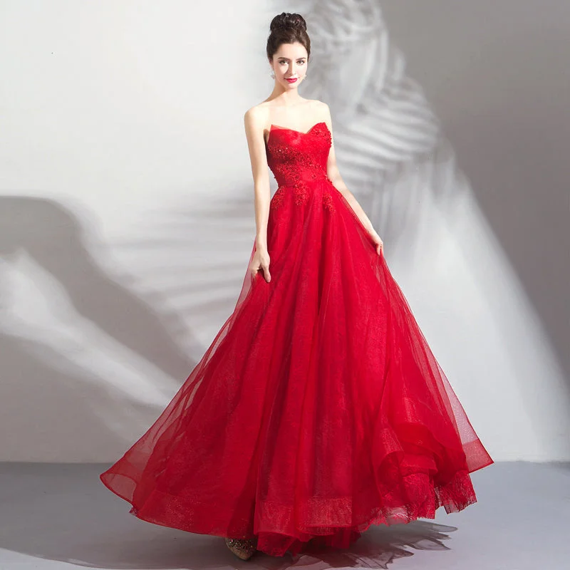 Cocktail dresses for womenRed tulle long prom dress red evening dress  8297