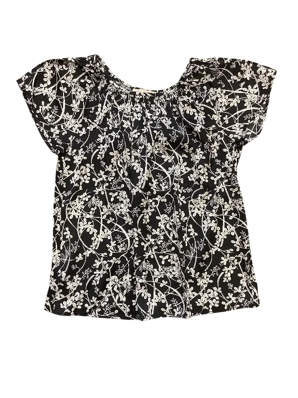 Floral print women's topsTop Short Sleeve By Loft In Black & White, Size: S