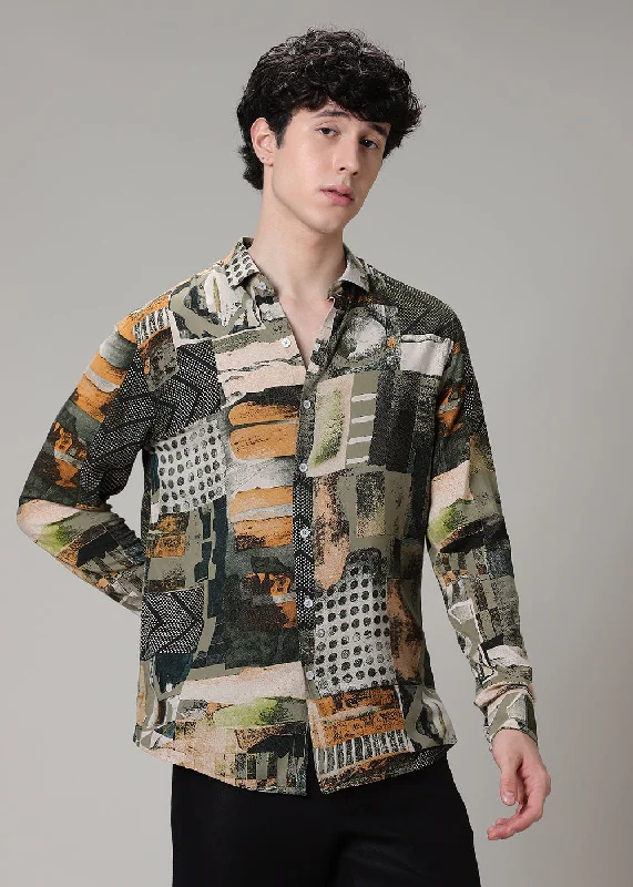 slim-fit tops for menTan Print Feather Shirt
